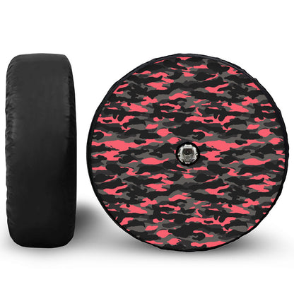 Black And Pink Camouflage Print Tire Cover With Camera Hole