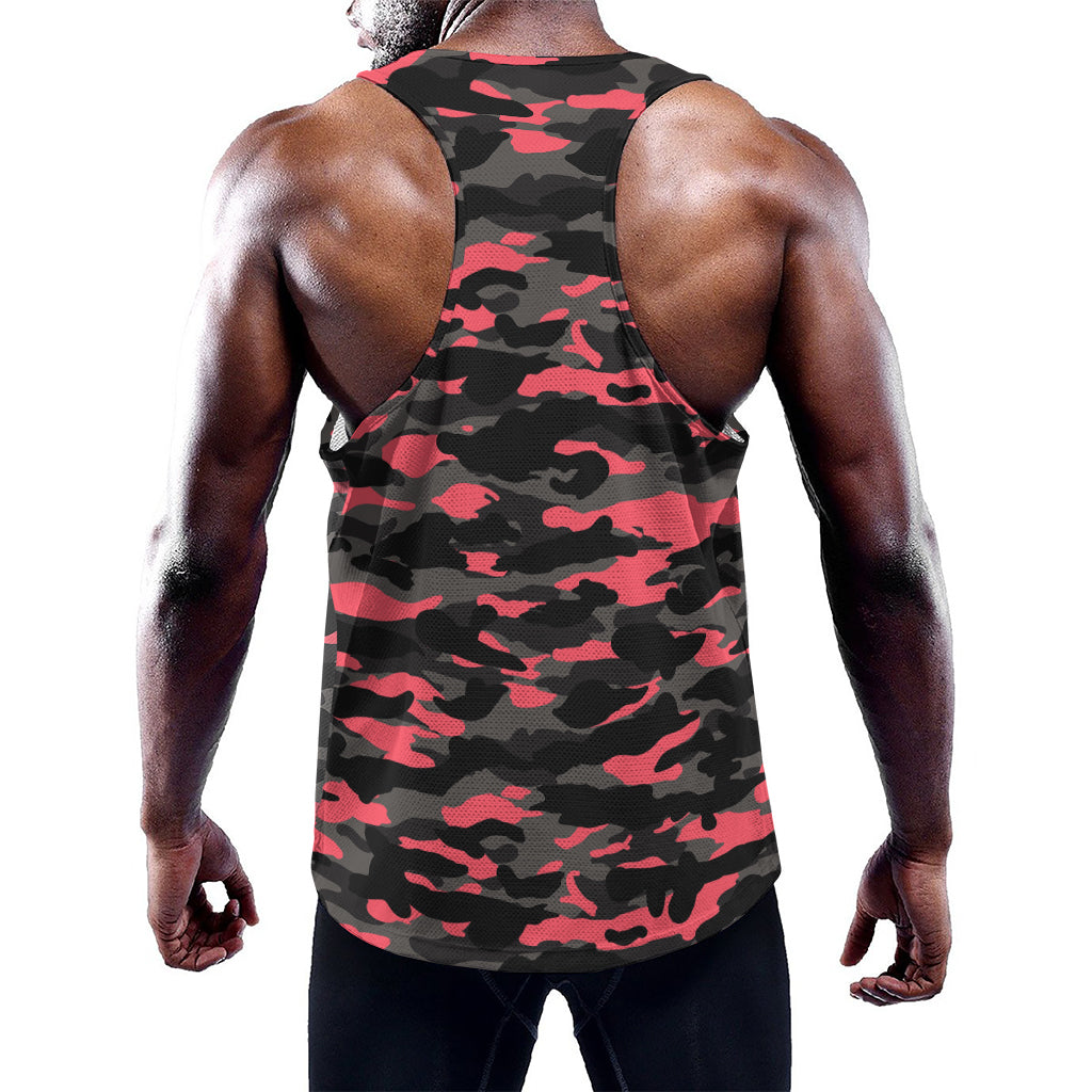 Black And Pink Camouflage Print Training Tank Top