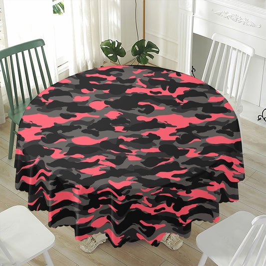 Black And Pink Camouflage Print Waterproof Round Tablecloth