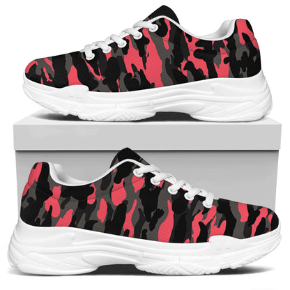 Black And Pink Camouflage Print White Chunky Shoes