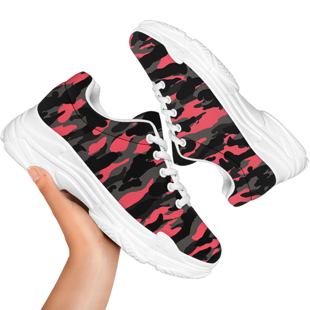 Black And Pink Camouflage Print White Chunky Shoes