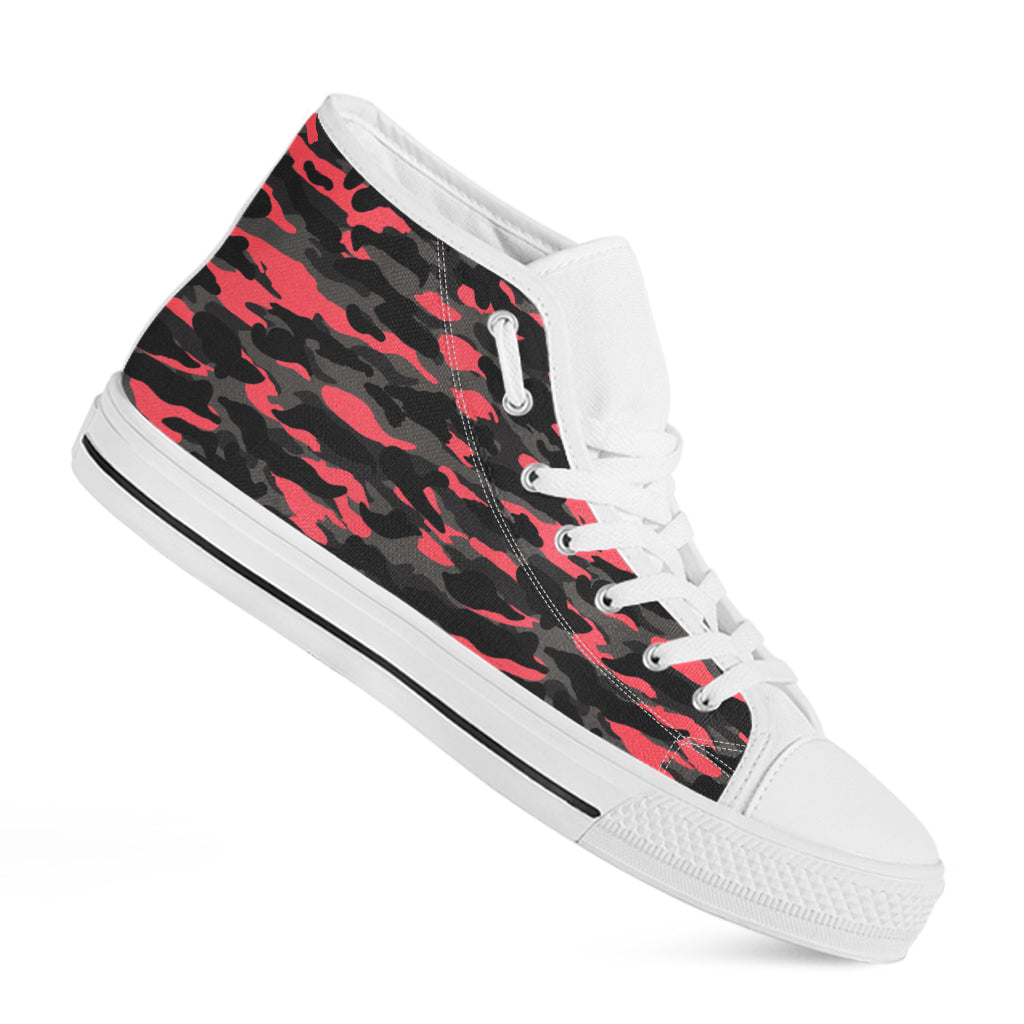Black And Pink Camouflage Print White High Top Sneakers
