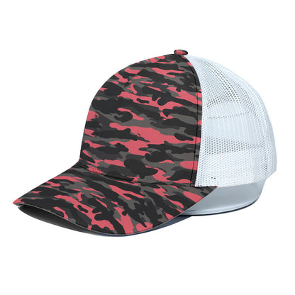 Black And Pink Camouflage Print White Mesh Trucker Cap
