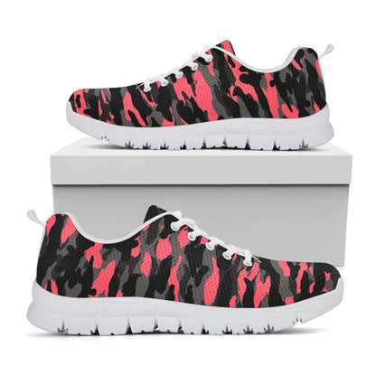 Black And Pink Camouflage Print White Running Shoes