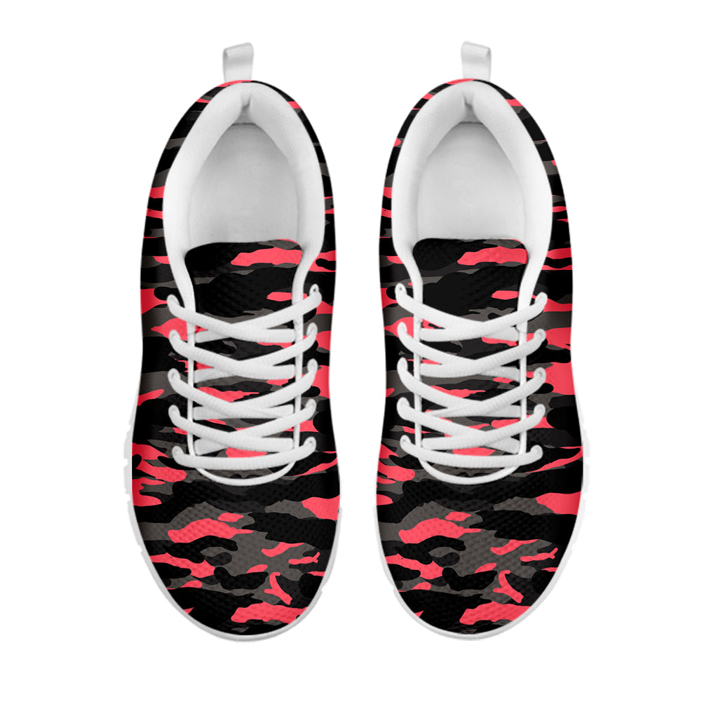 Black And Pink Camouflage Print White Running Shoes