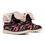 Black And Pink Camouflage Print Winter Boots