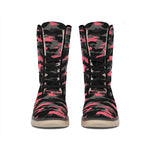 Black And Pink Camouflage Print Winter Boots