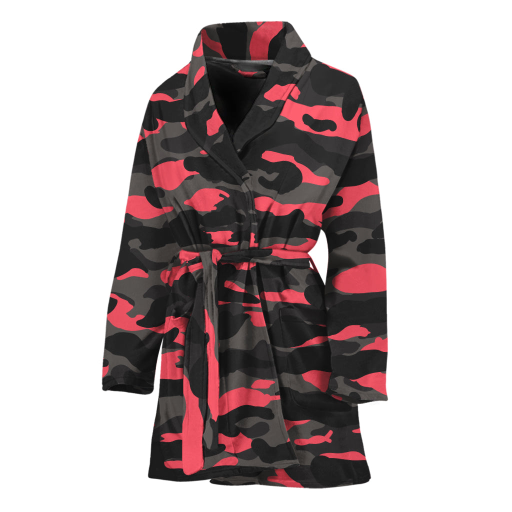 Black And Pink Camouflage Print Women's Bathrobe