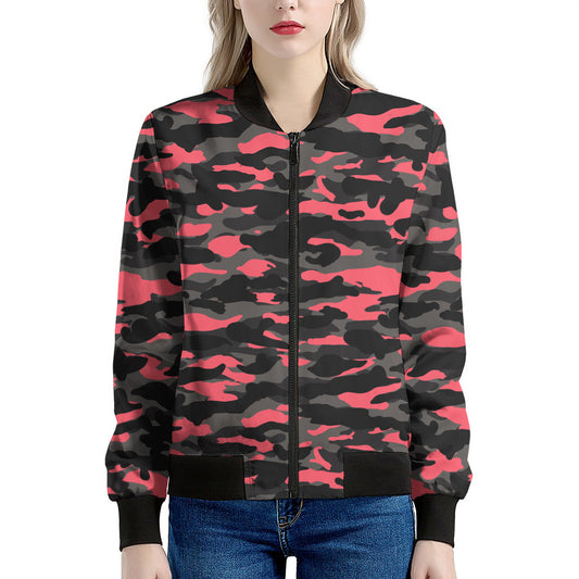 Black And Pink Camouflage Print Women's Bomber Jacket