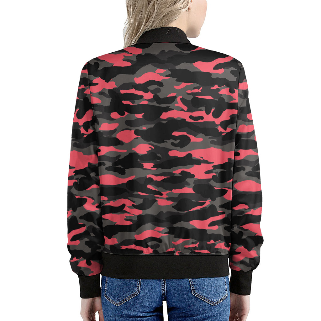 Black And Pink Camouflage Print Women's Bomber Jacket
