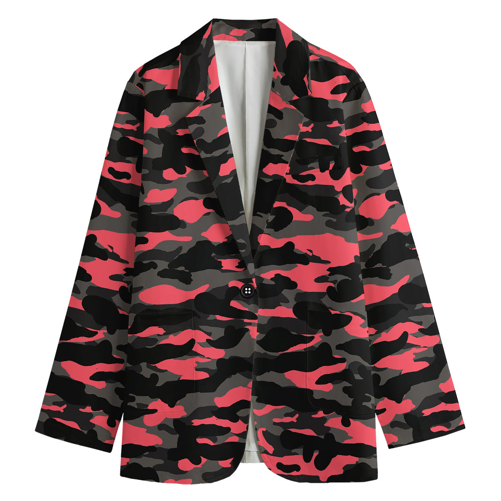 Black And Pink Camouflage Print Women's Cotton Blazer