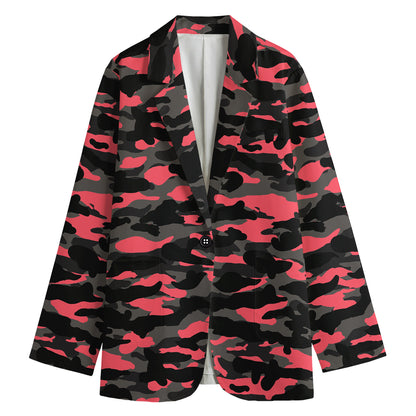 Black And Pink Camouflage Print Women's Cotton Blazer