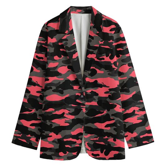 Black And Pink Camouflage Print Women's Cotton Blazer