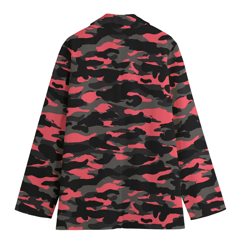 Black And Pink Camouflage Print Women's Cotton Blazer