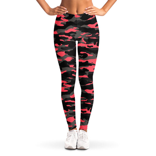 Black And Pink Camouflage Print Women's Leggings