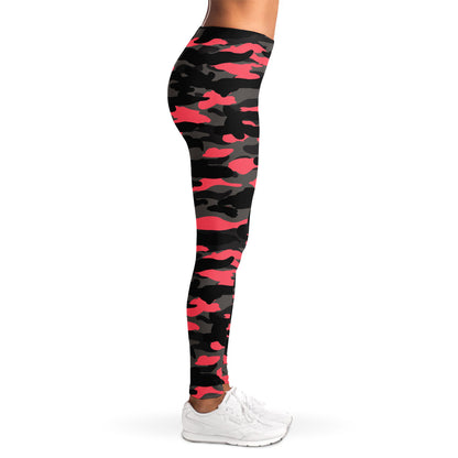Black And Pink Camouflage Print Women's Leggings