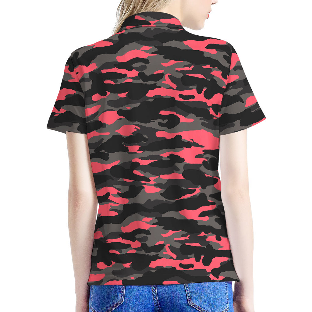 Black And Pink Camouflage Print Women's Polo Shirt