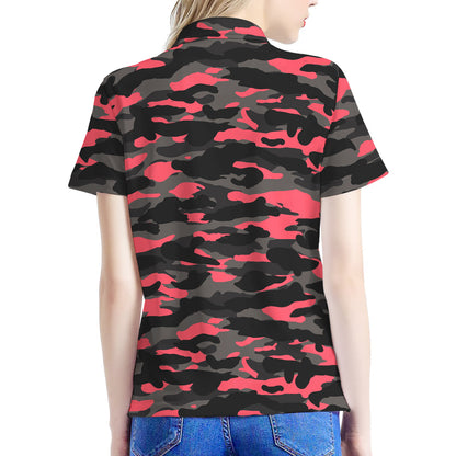 Black And Pink Camouflage Print Women's Polo Shirt