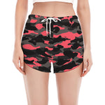 Black And Pink Camouflage Print Women's Split Running Shorts