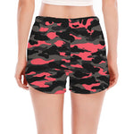 Black And Pink Camouflage Print Women's Split Running Shorts