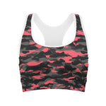 Black And Pink Camouflage Print Women's Sports Bra