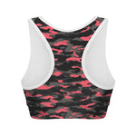 Black And Pink Camouflage Print Women's Sports Bra
