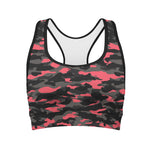 Black And Pink Camouflage Print Women's Sports Bra