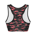 Black And Pink Camouflage Print Women's Sports Bra