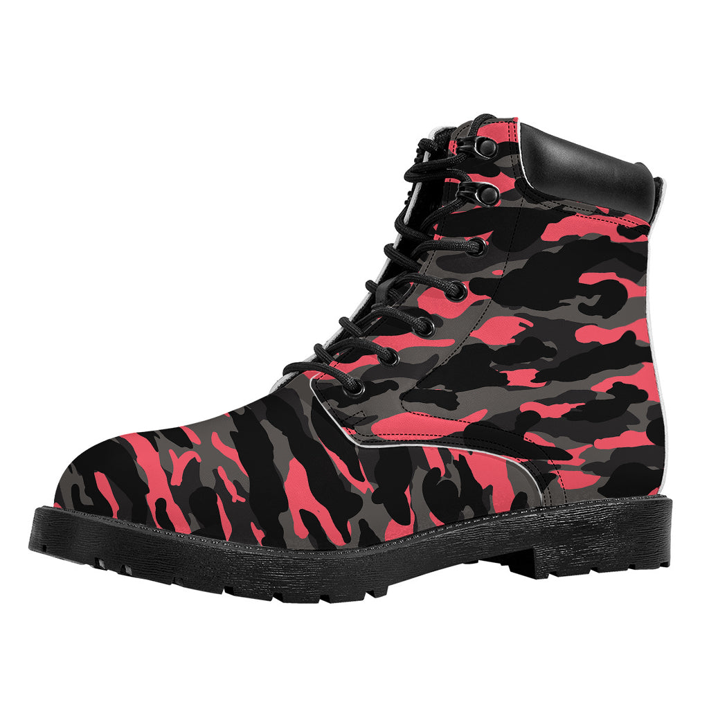 Black And Pink Camouflage Print Work Boots