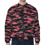 Black And Pink Camouflage Print Zip Sleeve Bomber Jacket