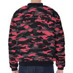 Black And Pink Camouflage Print Zip Sleeve Bomber Jacket