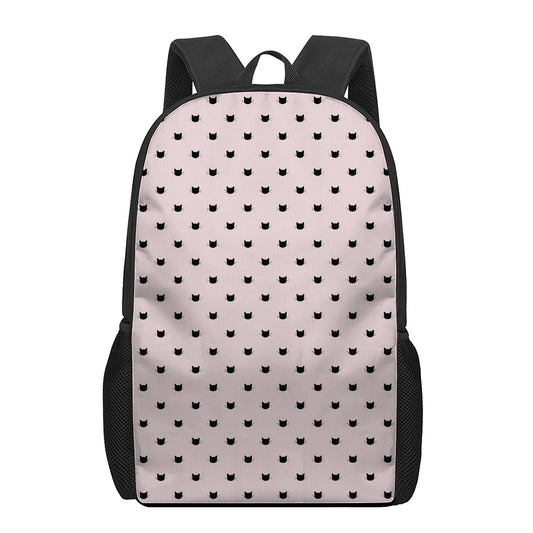 Black And Pink Cat Pattern Print 17 Inch Backpack