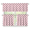 Black And Pink Cat Pattern Print 3 Piece Kitchen Curtains