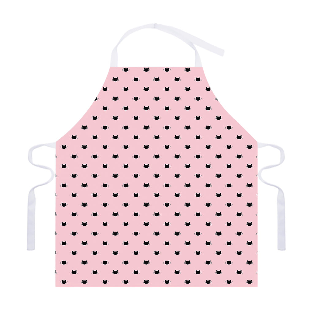 Black And Pink Cat Pattern Print Adjustable Apron