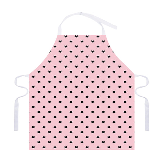 Black And Pink Cat Pattern Print Adjustable Apron