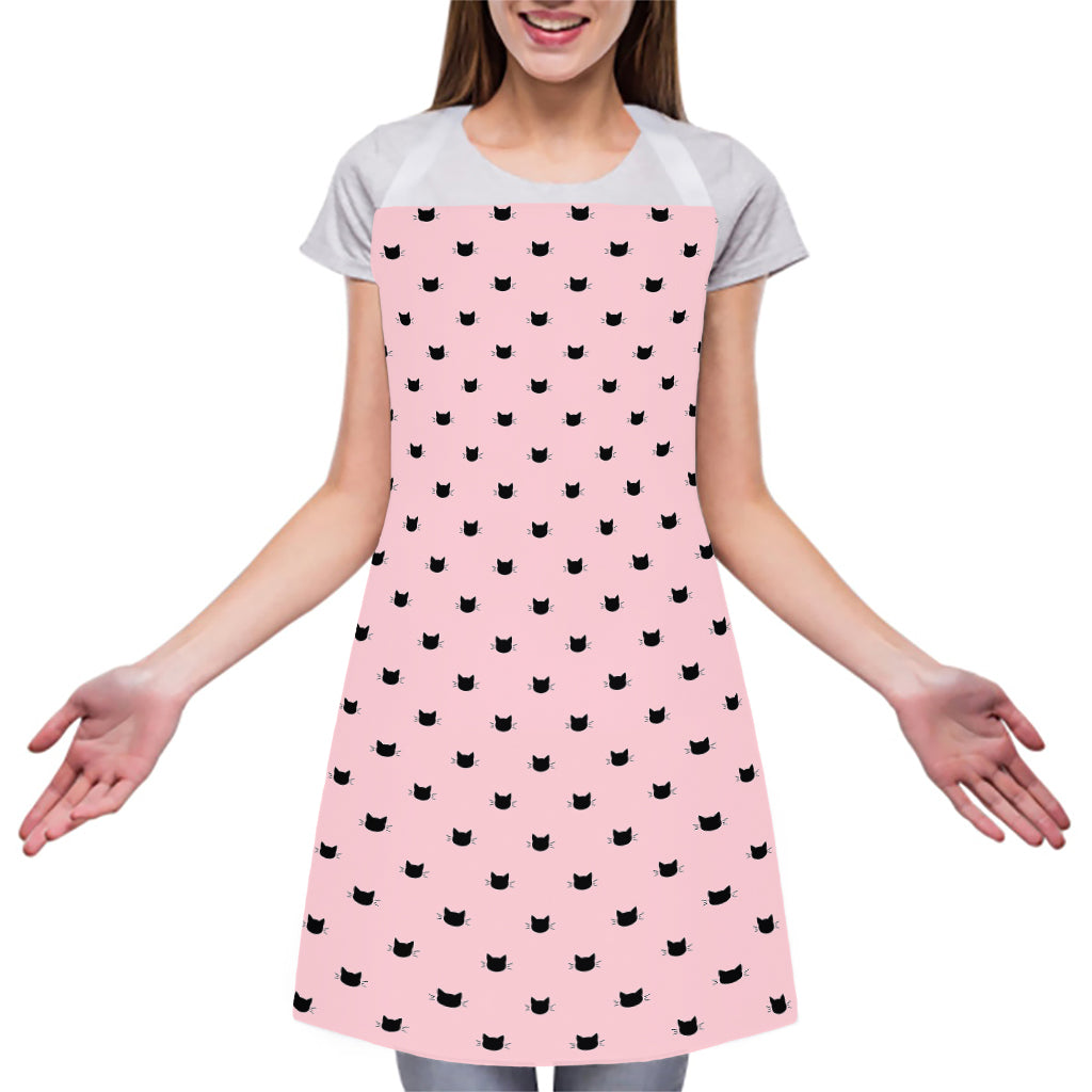 Black And Pink Cat Pattern Print Adjustable Apron