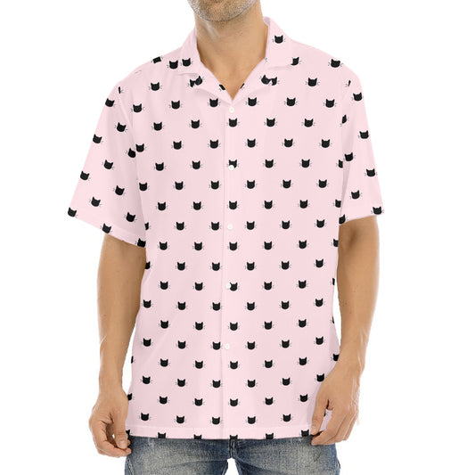 Black And Pink Cat Pattern Print Aloha Shirt
