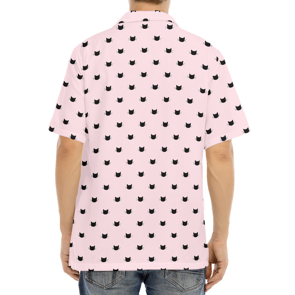 Black And Pink Cat Pattern Print Aloha Shirt