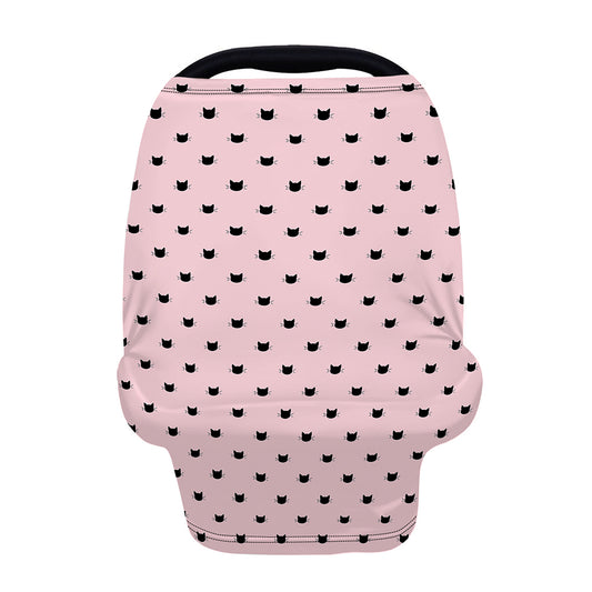 Black And Pink Cat Pattern Print Baby Seat Cover