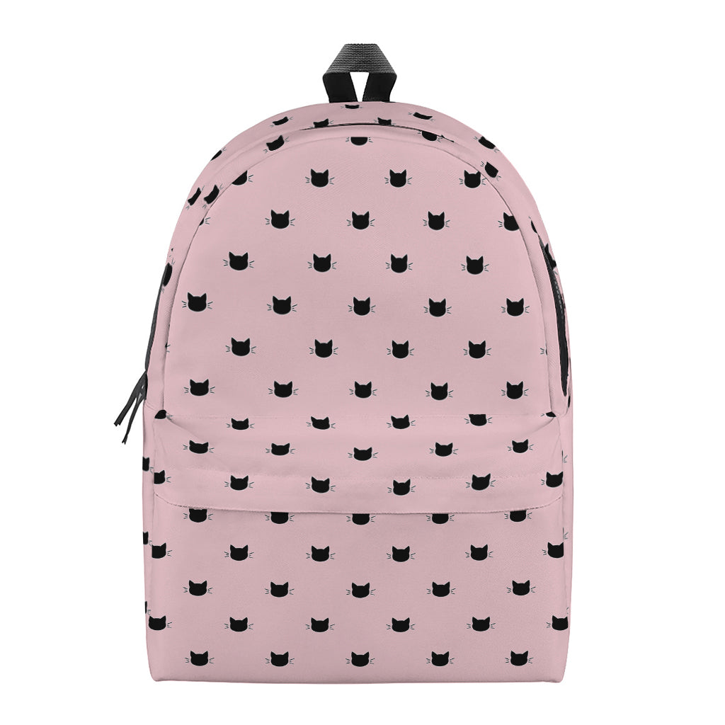 Black And Pink Cat Pattern Print Backpack