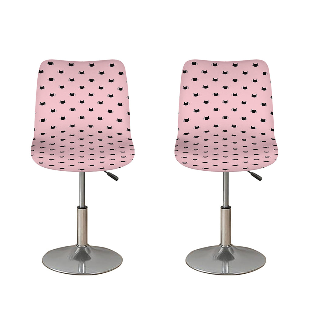 Black And Pink Cat Pattern Print Bar Stool Covers