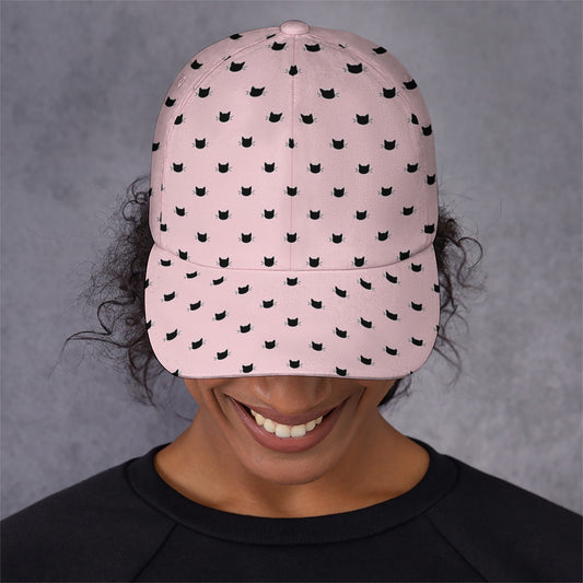 Black And Pink Cat Pattern Print Baseball Cap