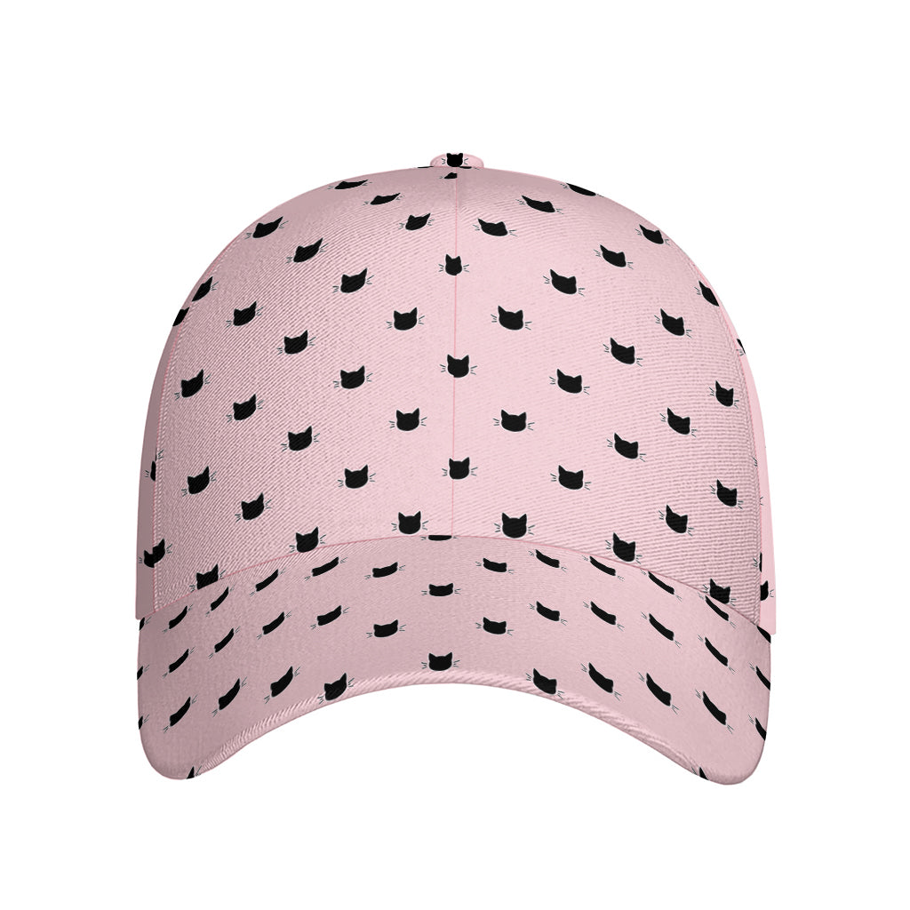 Black And Pink Cat Pattern Print Baseball Cap