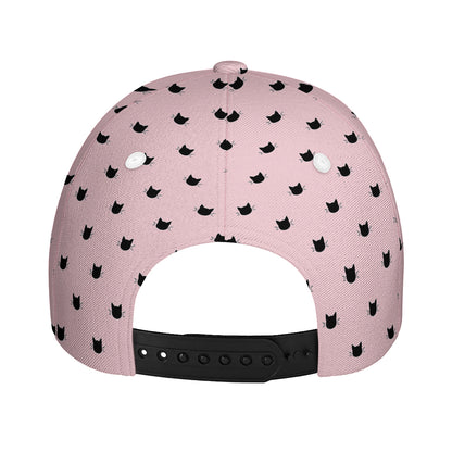 Black And Pink Cat Pattern Print Baseball Cap