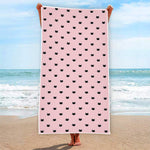 Black And Pink Cat Pattern Print Beach Towel
