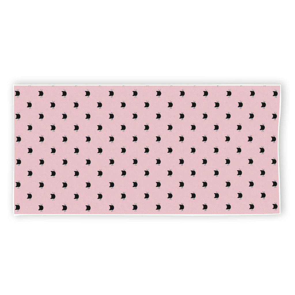 Black And Pink Cat Pattern Print Beach Towel