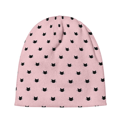 Black And Pink Cat Pattern Print Beanie