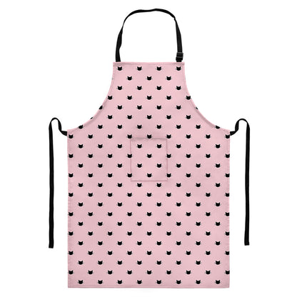 Black And Pink Cat Pattern Print Bib Apron With Pocket