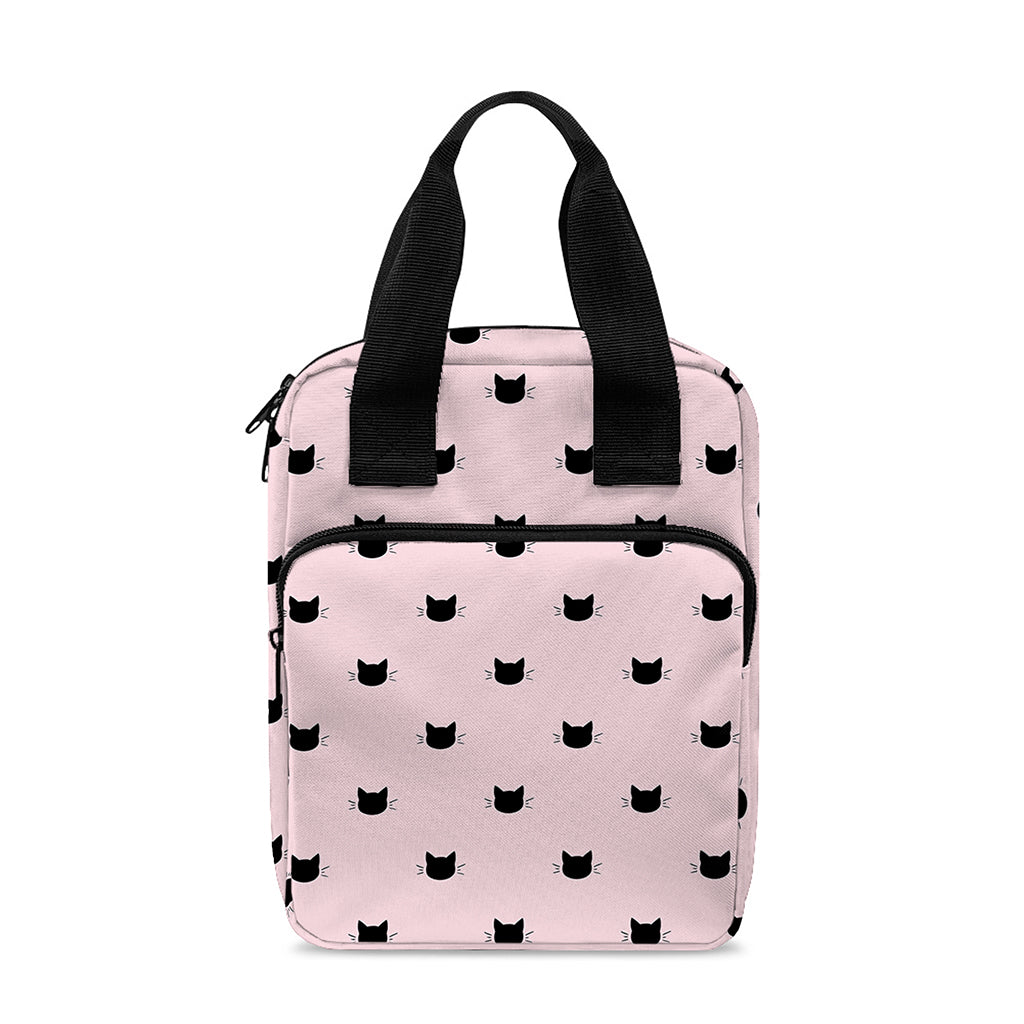 Black And Pink Cat Pattern Print Bible Tote Bag
