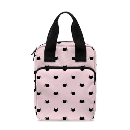 Black And Pink Cat Pattern Print Bible Tote Bag